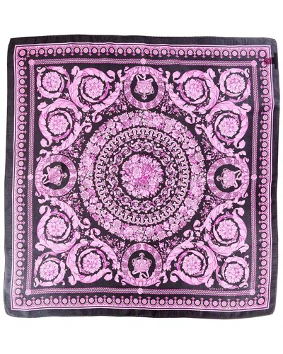 Versace Barocco Print Silk Scarf In Purple