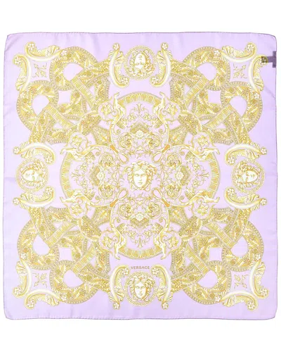 Versace Barocco Print Silk Scarf In Purple