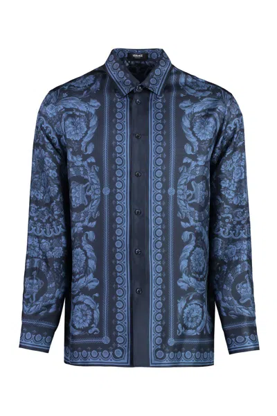 Versace Barocco Print Silk Shirt In Multicolor