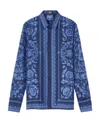 Versace All-over Barroco Print Silk Shirt In Blue