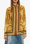Versace Barocco Print Silk Shirt In Brown