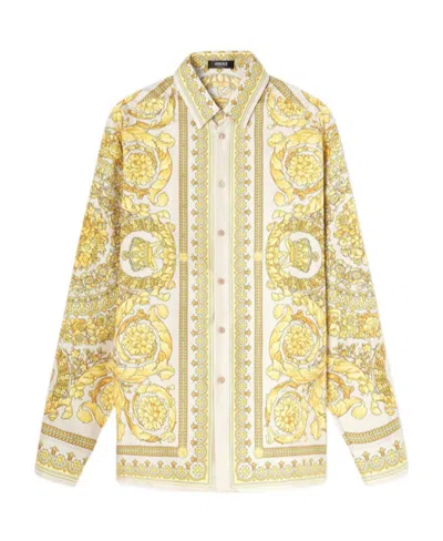 Versace Barocco-print Silk Shirt In Nude