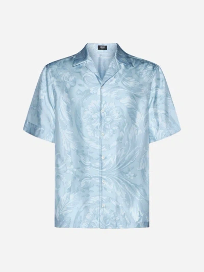 Versace Barocco Silk Shirt In Pale Blue