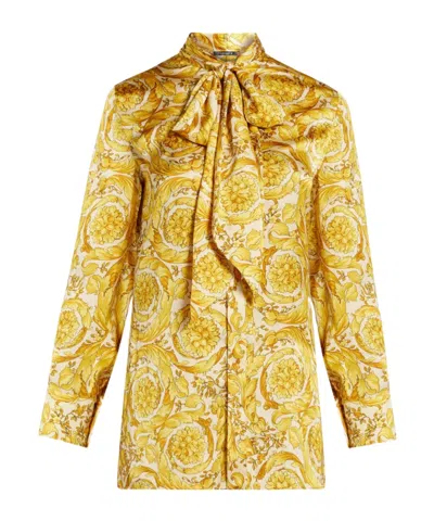 Versace Barocco-print Silk Shirt In Yellow