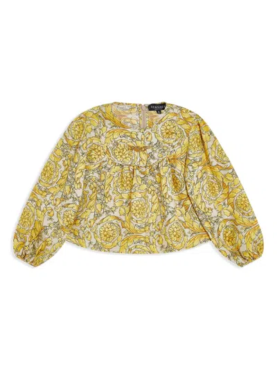 Versace Kids' Barocco-print Silk Shirt In Yellow