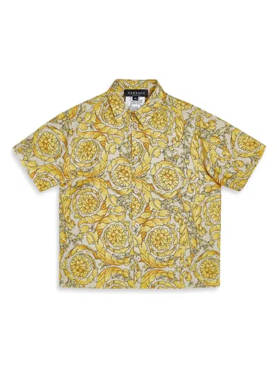 Versace Kids' Barocco-print Silk Shirt In Yellow
