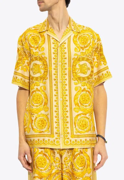 Versace Barocco Print Silk Shirt In Yellow