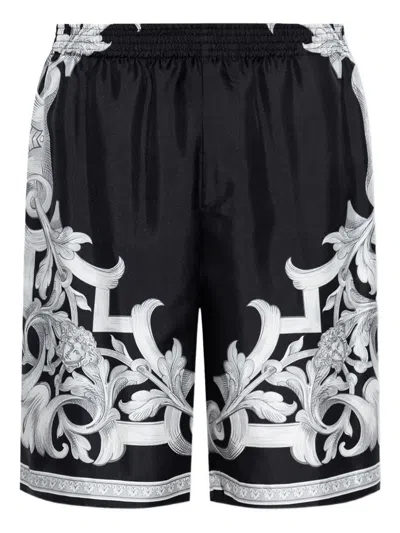 Versace Barocco-print Silk Shorts In Black