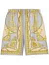 Versace Barocco Print Silk Shorts In Yellow