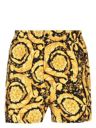 Versace Barocco-print Silk Shorts In Black