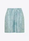 Versace Barocco Print Silk Shorts In Blue