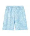 Versace Barocco Print Silk Shorts In Blue
