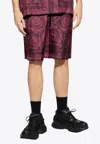 Versace Barocco Silk Shorts In Burgundy