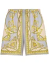 Versace La Coupe Des Dieux Print Silk Shorts In Gold