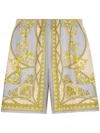Versace La Coupe Des Dieux Print Silk Shorts In Gold