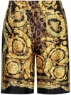 Versace Printed Silk Bermuda Shorts In Gold
