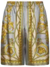 Versace La Coupe Des Dieux Print Silk Shorts In Gold