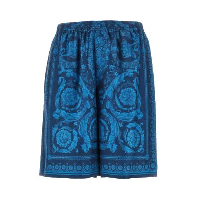 Versace Barocco Print Silk Shorts In Multi