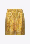 Versace Golden Barocco Print Silk Shorts In Multicolor