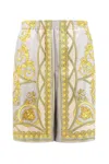Versace Barocco Print Silk Shorts In Yellow