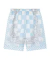 Versace Blue Barocco Checkerboard-print Shorts In White