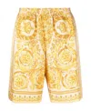 Versace Golden Barocco Print Silk Shorts In Yellow