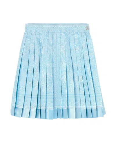 Versace Barocco-print Silk Skirt In Blue