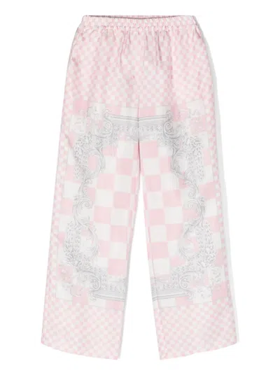 Versace Kids' Barocco-print Silk Trousers In Pink
