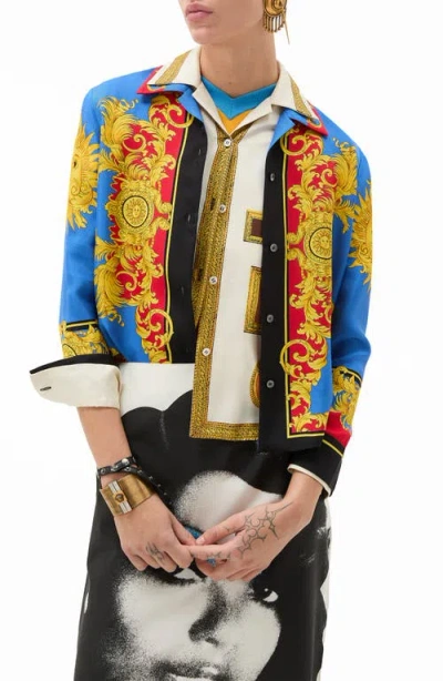 Versace Barocco Print Silk Twill Bowling Shirt In Multi