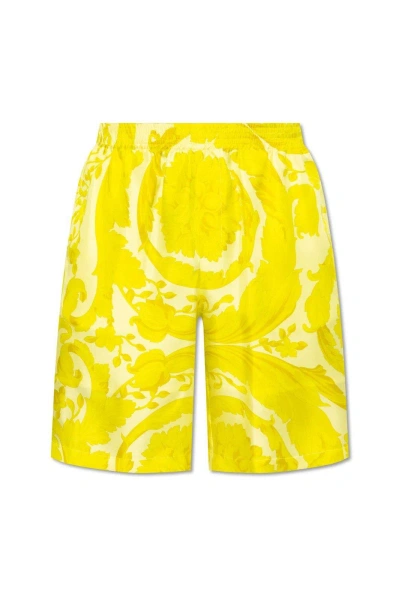 Versace Barocco-printed Elasticated Waistband Shorts In Yellow