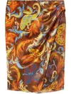 Versace Exotic Barocco A-line Midi Skirt In 褐色