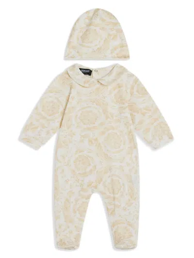 Versace Beige Cotton Barocco Babygrow Gift Set