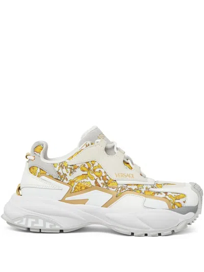 Versace Barocco-print Sneakers In White