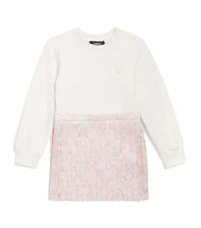 Versace Kids' Barocco Print Sweatshirt Dress In Weiss