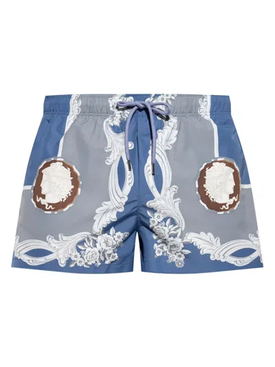 Versace Cameo Swim Shorts In Blue
