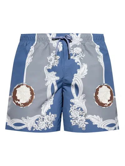 Versace Cameo Swim Shorts In Blue