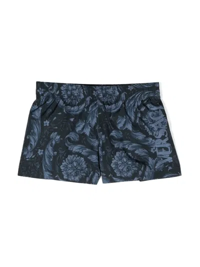 Versace Babies' Barocco-print Swim Shorts In Blue