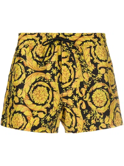 Versace Barocco-print Pyjama Shorts In Golden