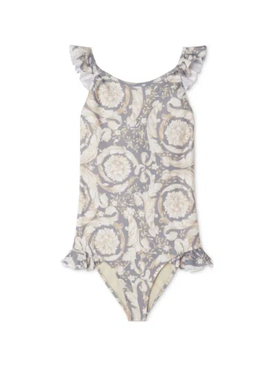 Versace Kids' Barocco-print Swimsuit In 灰色