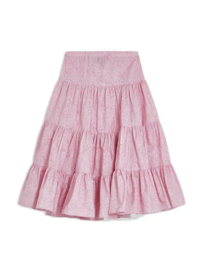 Versace Kids' Barocco-print Tiered Skirt In Pink
