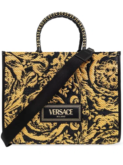 Versace Barocco-print Tote Bag In Black