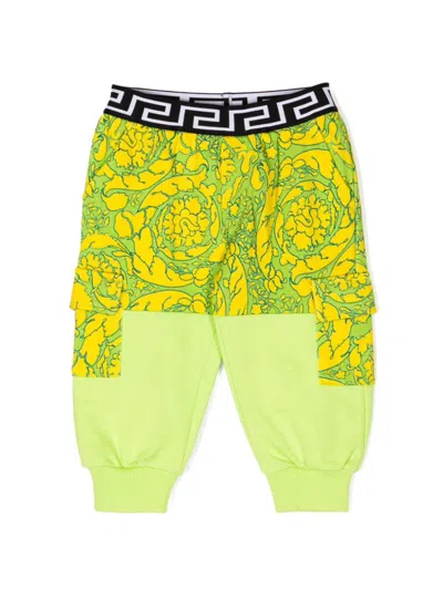 Versace Babies' Barocco-print Cotton Trousers In Green
