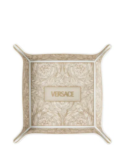 Versace Barocco-print Tray In Nude