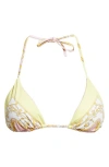 Versace Barocco Triangle Bikini Top Adjustable Straps In Yellow