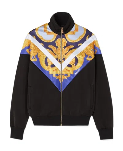 Versace Barocco-print Zipped Sweatshirt In Black