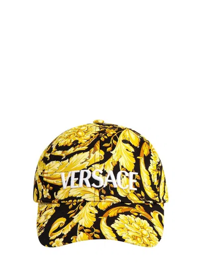 Versace Barocco Printed Baseball Cap In Black/gold/black