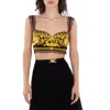 Versace Lace-trimmed Printed Silk-twill Bralette In Yellow