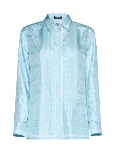 Versace Barocco Printed Buttoned Shirt In Blue