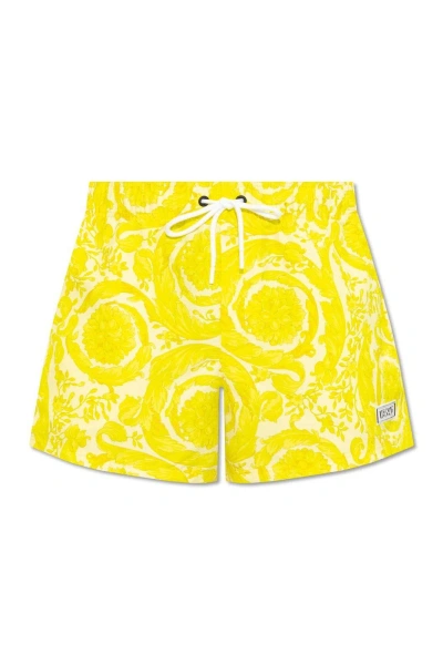 Versace Barocco-printed Drawstring Swim Shorts In Mimosa