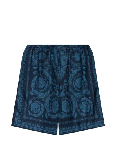 Versace Barocco Printed Elasticated Waistband Shorts In Blue